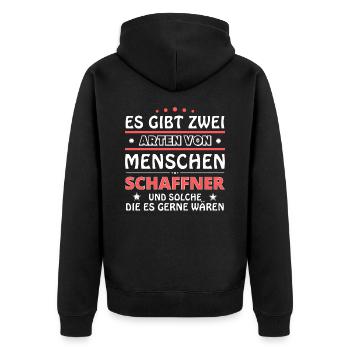 Es gibt zwei Arten von Menschen - Schaffner - Unisex Premium Bio Zip Hoodie - Schwarz - Hinten - Nico (187cm)