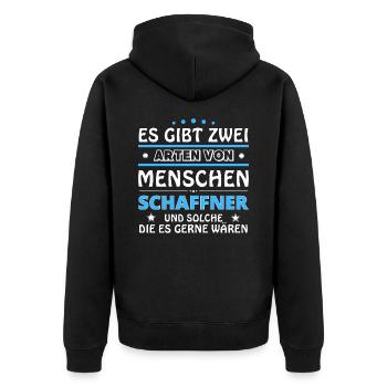 Es gibt zwei Arten von Menschen - Schaffner - Unisex Premium Bio Zip Hoodie - Schwarz - Hinten - Nico (187cm)