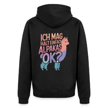 Alpaca llama alpacas animal - Unisex Premium Organic Zip Hoodie - black - Back - Nico (187cm)