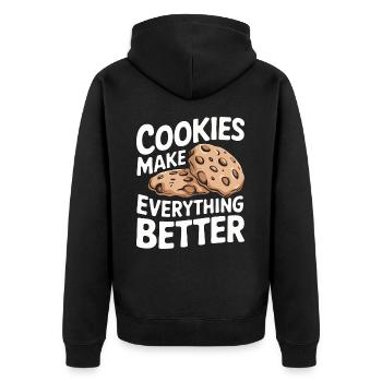 Cookies Cookie Keks Kekse Schokolade - Unisex Premium Bio Zip Hoodie - Schwarz - Hinten - Nico (187cm)
