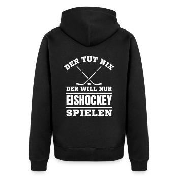 Eishockey Hockey Hockeyspieler Eishockey - Unisex Premium Bio Zip Hoodie - Schwarz - Hinten - Nico (187cm)