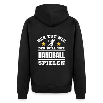 Handball Spielen Spieler Handball Liebhaber - Unisex Premium Bio Zip Hoodie - Schwarz - Hinten - Nico (187cm)