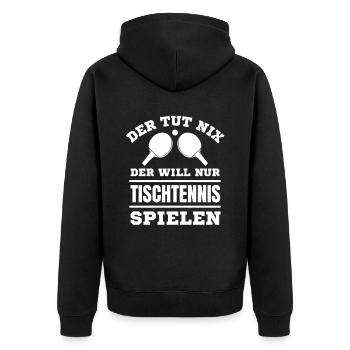 Tischtennis lustiger Spruch - Unisex Premium Bio Zip Hoodie - Schwarz - Hinten - Nico (187cm)