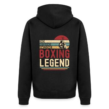 Papa Ehemann Boxen Legende retro vintage - Unisex Premium Bio Zip Hoodie - Schwarz - Hinten - Nico (187cm)