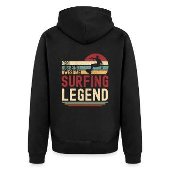 Husband Father Surfing Legend Retro Vintage - Unisex Premium Organic Zip Hoodie - black - Back - Nico (187cm)