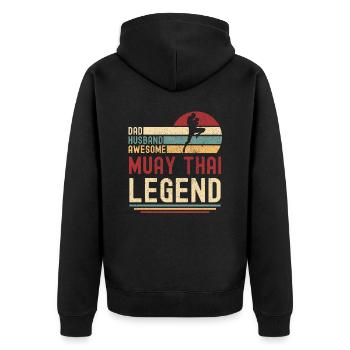 Papa Husband Muay Thai Legend vintage retro - Unisex Premium Organic Zip Hoodie - black - Back - Nico (187cm)