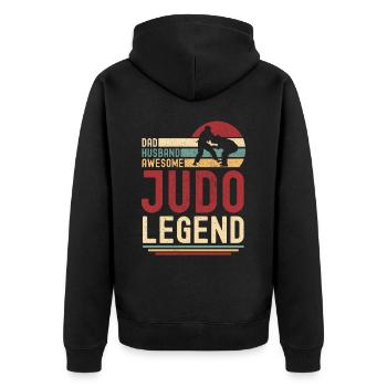Papa Husband Judo Legend vintage retro - Unisex Premium Organic Zip Hoodie - black - Back - Nico (187cm)