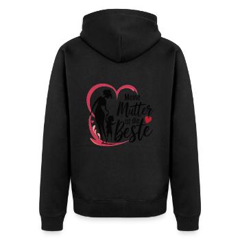 Muttertag Meine mutter ist die beste - Unisex Premium Bio Zip Hoodie - Schwarz - Hinten - Nico (187cm)