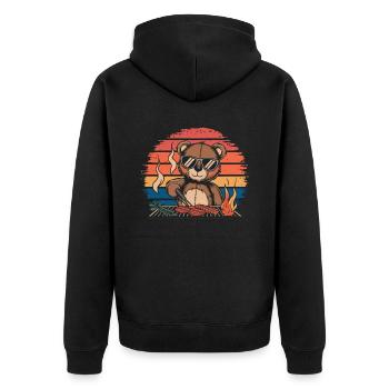 Teddybär grillt ein BBQ am Grill - Unisex Premium Bio Zip Hoodie - Schwarz - Hinten - Nico (187cm)