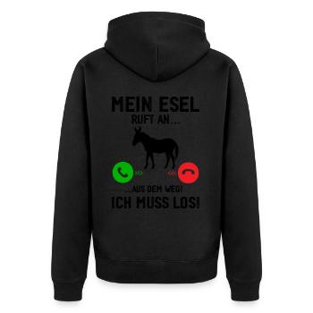 Mein Esel ruft an, ich muss los! - Unisex Premium Bio Zip Hoodie - Schwarz - Hinten - Nico (187cm)