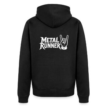 Metal Runner Handzeichen Design - Unisex Premium Bio Zip Hoodie - Schwarz - Hinten - Nico (187cm)