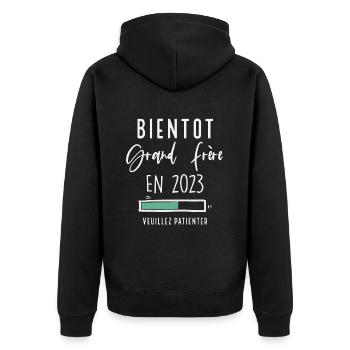 Bientôt grand frère 2023 - Veste à capuche bio Premium Unisexe - noir - Dos - Nico (187cm)