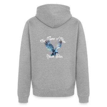 Phoenix Firebird - Unisex Premium Organic Zip Hoodie - heather grey - Back - Nico (187cm)