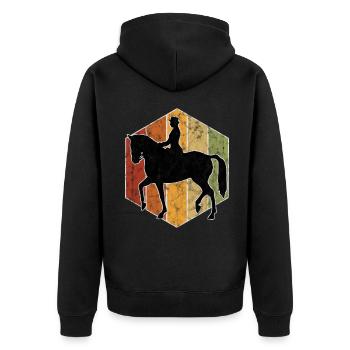 Dressur Dressurreiten Dressurreiter Reiten Pferd - Unisex Premium Bio Zip Hoodie - Schwarz - Hinten - Nico (187cm)