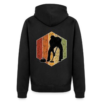 Eis Curling Curler Eisstockschießen Retro Geschenk - Unisex Premium Bio Zip Hoodie - Schwarz - Hinten - Nico (187cm)