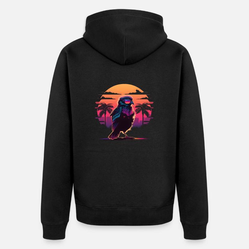 Coucher de soleil d’oiseau Synthwave - Veste à capuche bio Premium Unisexe - noir