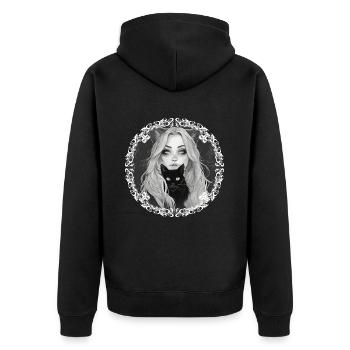 Witch With Her Loyal Companion The Black Cat. - Unisex Premium Organic Zip Hoodie - black - Back - Nico (187cm)