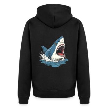 Ferocious Shark Splashing Out of Water - Unisex Premium Organic Zip Hoodie - black - Back - Nico (187cm)