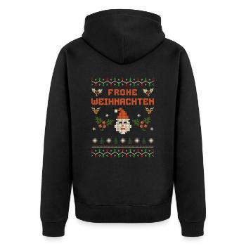 Merry Christmas Ugly Knit Look Santa Claus - Unisex Premium Organic Zip Hoodie - black - Back - Nico (187cm)