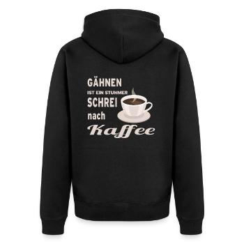 Gähnen ist ein stiller Schrei nach Kaffee - Unisex Premium Bio Zip Hoodie - Schwarz - Hinten - Nico (187cm)