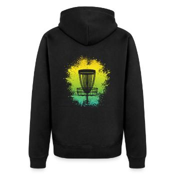 Disc Golf Design Discgolfer Sport Discgolf - Unisex Premium Bio Zip Hoodie - Schwarz - Hinten - Nico (187cm)