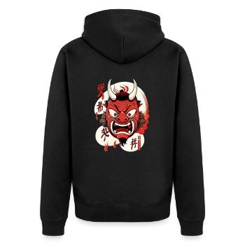 Masque de feu traditionnel japonais Hyottoko - Veste à capuche bio Premium Unisexe - noir - Dos - Nico (187cm)