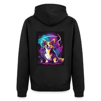 Synthwave Corgi - Retro Futuristic Pet Art - Unisex Premium Organic Zip Hoodie - black - Back - Nico (187cm)