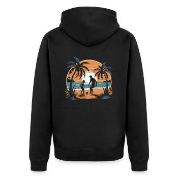 Father and son football holiday beach retro vintage - Unisex Premium Organic Zip Hoodie - black - Back - Nico (187cm)