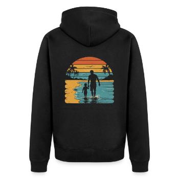 Father and son holiday beach retro vintage - Unisex Premium Organic Zip Hoodie - black - Back - Nico (187cm)