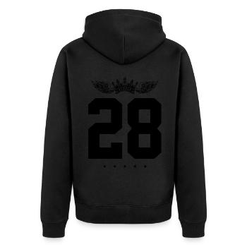28 Zahl Krone - Unisex Premium Bio Zip Hoodie - Schwarz - Hinten - Nico (187cm)