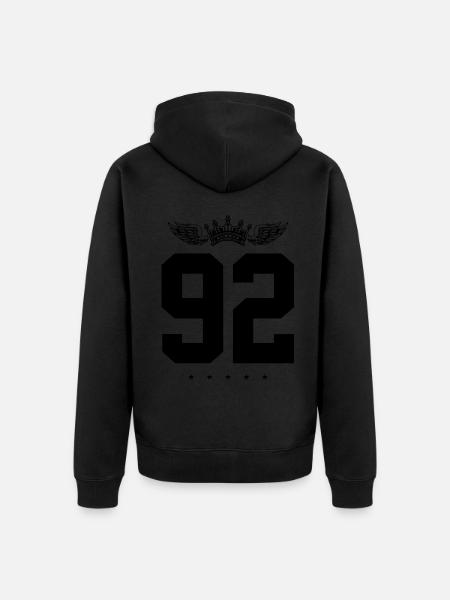 92 Zahl Krone - Unisex Premium Bio Zip Hoodie - Schwarz