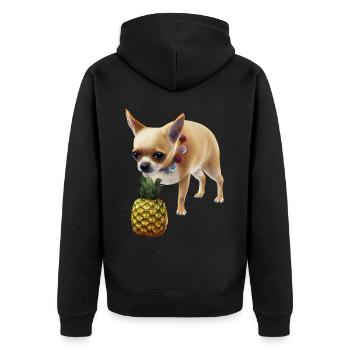 Chihuahua mit Ananas - Unisex Premium Bio Zip Hoodie - Schwarz - Hinten - Nico (187cm)