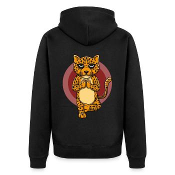 Yoga Leopard - Unisex Premium Bio Zip Hoodie - Schwarz - Hinten - Nico (187cm)