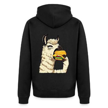 Lama mangeur de cheeseburger - Veste à capuche bio Premium Unisexe - noir - Dos - Nico (187cm)
