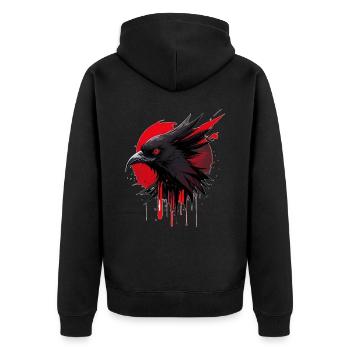 Fantasievogel rot-schwarz - Unisex Premium Bio Zip Hoodie - Schwarz - Hinten - Nico (187cm)