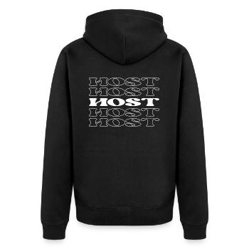 Moderator, Moderator, Moderator, Sprecher, Broadcaster - Unisex Premium Bio Zip Hoodie - Schwarz - Hinten - Nico (187cm)