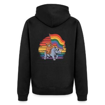 Teddy Bear chevauche le rhinocéros LGBTQ Rainbow Flag - Veste à capuche bio Premium Unisexe - noir - Dos - Nico (187cm)