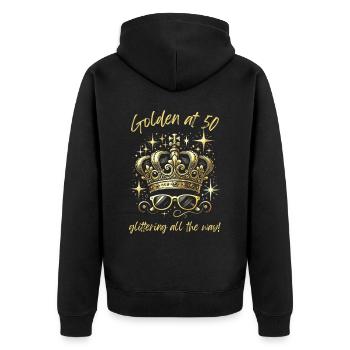 50e anniversaire : doré, scintillant et fabuleux - Veste à capuche bio Premium Unisexe - noir - Dos - Nico (187cm)