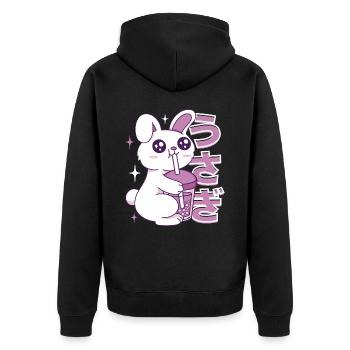 Kawaii Bunny Bubble Tee - Unisex Premium Bio Zip Hoodie - Schwarz - Hinten - Nico (187cm)