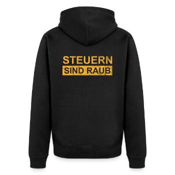 Steuern sind Raub - Unisex Premium Bio Zip Hoodie - Schwarz - Hinten - Nico (187cm)