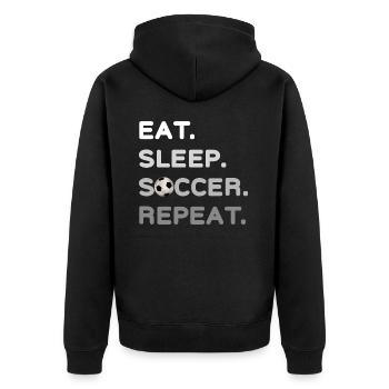 Fußball Design - Unisex Premium Bio Zip Hoodie - Schwarz - Hinten - Nico (187cm)