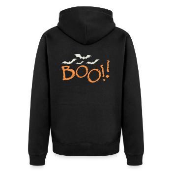 Boo!! Kids Halloween Adorable Ghostly Design Tee - Unisex Premium Organic Zip Hoodie - black - Back - Nico (187cm)