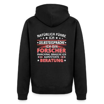 Ich führe Selbstgespräche - Forscher Edition - Unisex Premium Bio Zip Hoodie - Schwarz - Hinten - Nico (187cm)