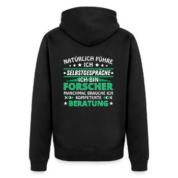 Ich führe Selbstgespräche - Forscher Edition - Unisex Premium Bio Zip Hoodie - Schwarz - Hinten - Nico (187cm)