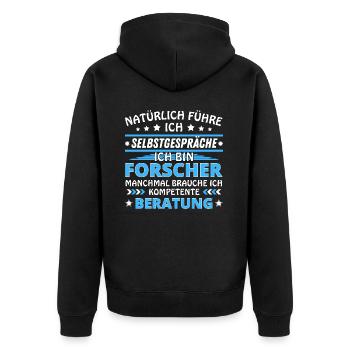 Ich führe Selbstgespräche - Forscher Edition - Unisex Premium Bio Zip Hoodie - Schwarz - Hinten - Nico (187cm)