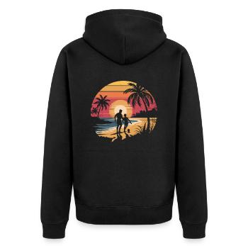 Father and son football holiday beach retro vintage - Unisex Premium Organic Zip Hoodie - black - Back - Nico (187cm)