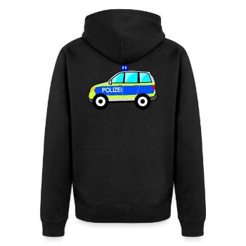 Polizeiauto, Polizei, deutsche Polizei, Blaulicht - Unisex Premium Bio Zip Hoodie - Schwarz - Hinten - Nico (187cm)
