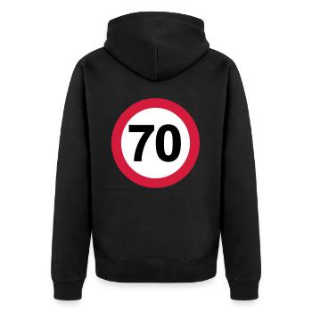 70 - Unisex Premium Bio Zip Hoodie - Schwarz - Hinten - Nico (187cm)