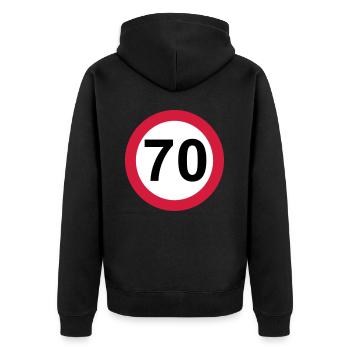 70 Geburtstag - Unisex Premium Bio Zip Hoodie - Schwarz - Hinten - Nico (187cm)