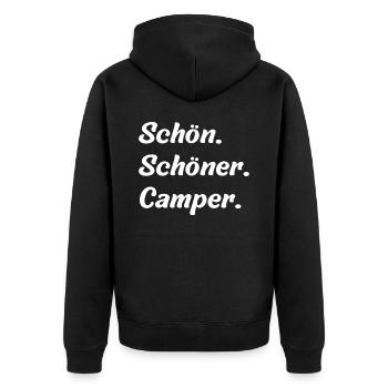 Schön. Schöner. Camper - Unisex Premium Bio Zip Hoodie - Schwarz - Hinten - Nico (187cm)